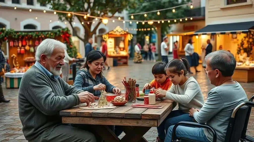 Family making Christmas crafts together