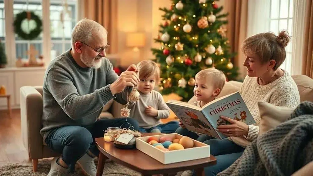Family making Christmas decorations together