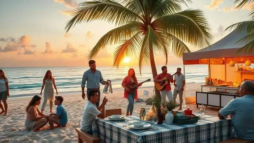 Family making music at a beach gathering