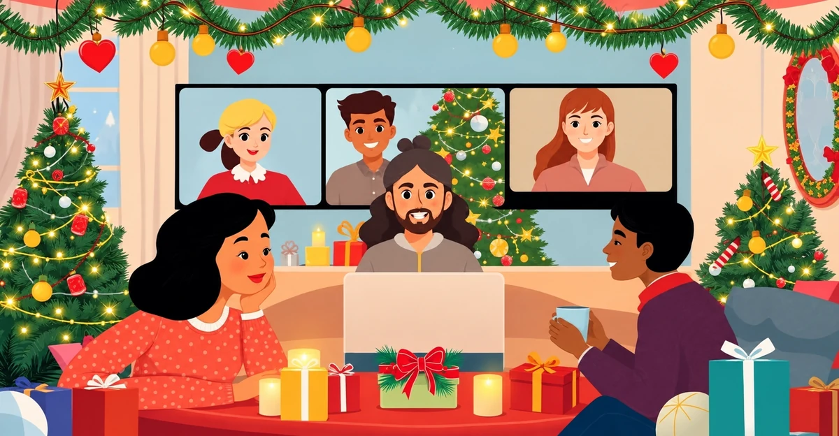 Family members catching up online at Christmas