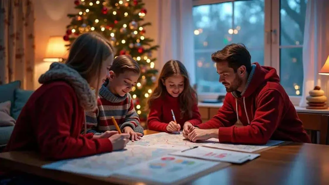Family planning a trip with a map