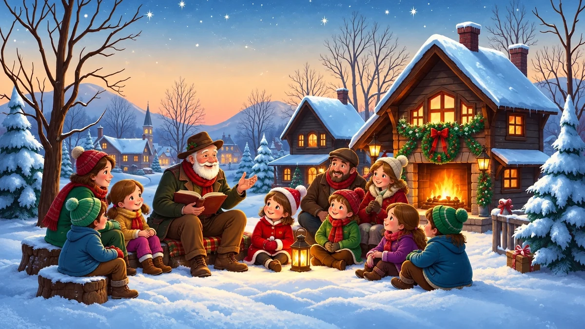 Family reading a Christmas story