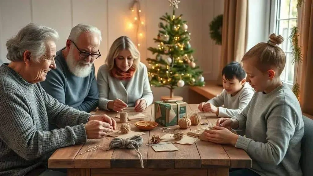 Family sharing a Christmas craft activity around a table