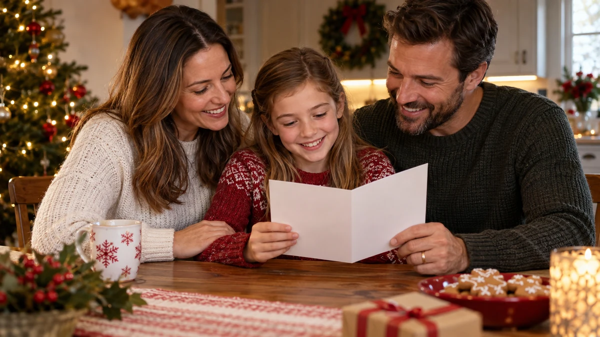 Family sharing a Christmas greeting