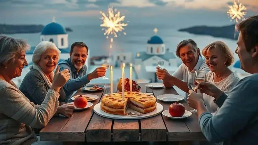 Family sharing a festive meal by the coast