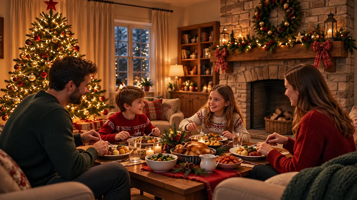 Family sharing a simple Christmas meal