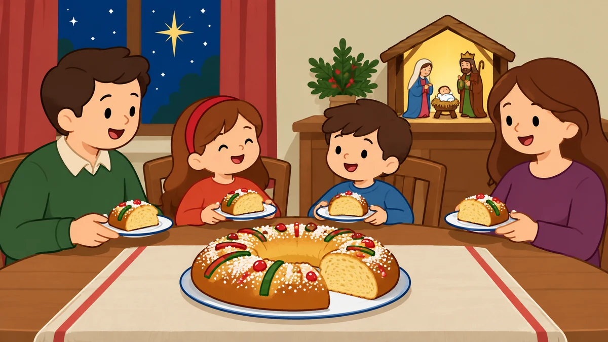 Family sharing an Epiphany cake