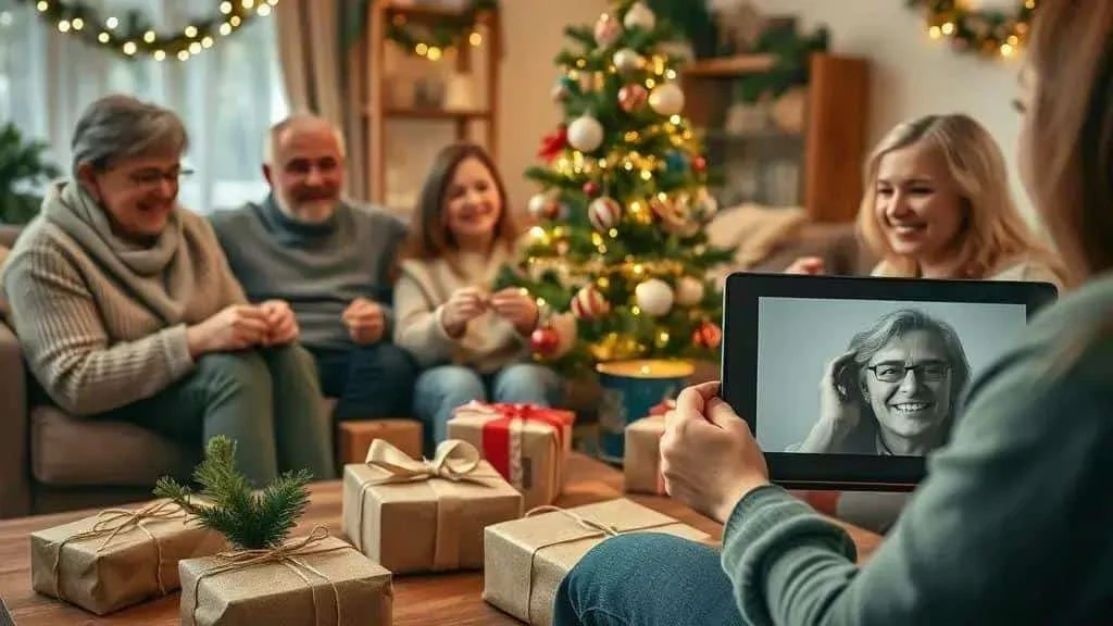 Family sharing Christmas ideas with a tablet