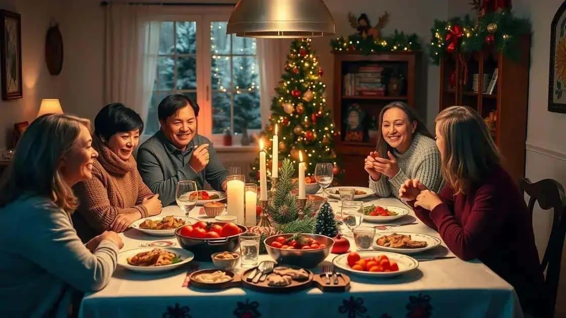 Family sharing food around a Christmas table
