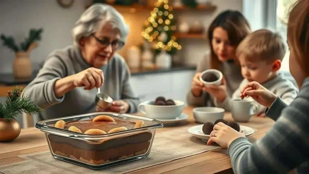Family sharing individual chocolate desserts