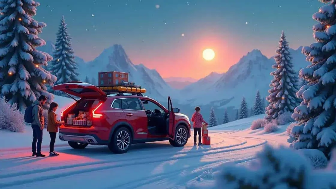 Family taking a break beside a parked car