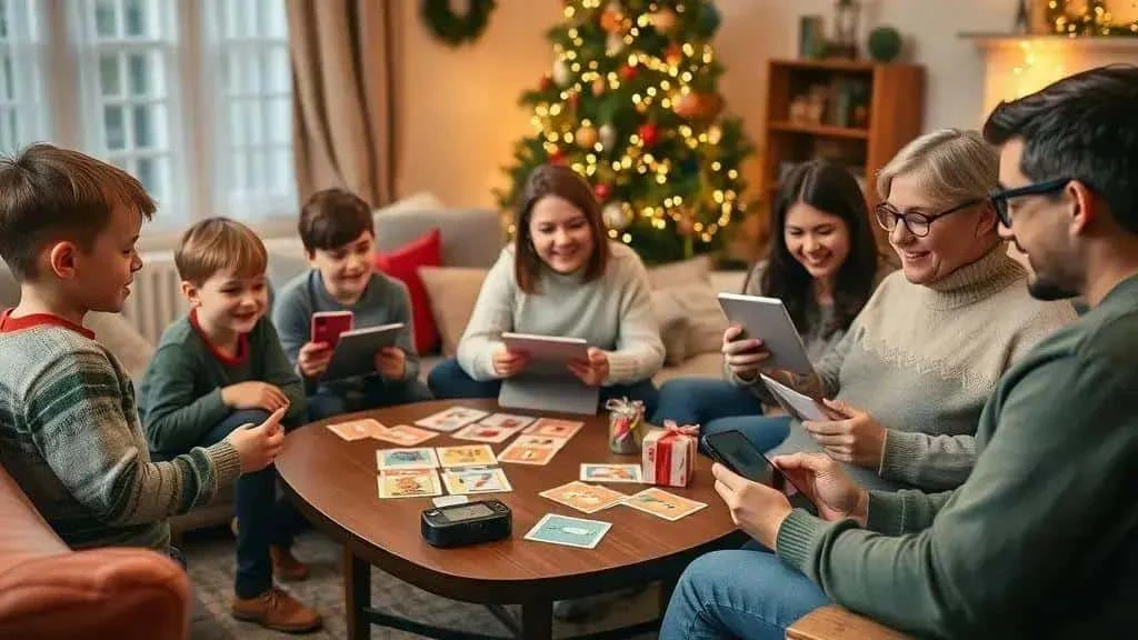 Family using tablets during a Christmas game Family using tablets during a Christmas game