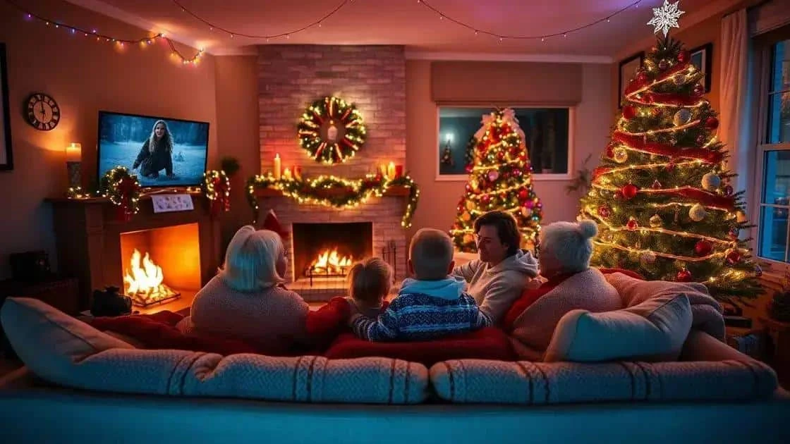 Family viewed from behind watching television