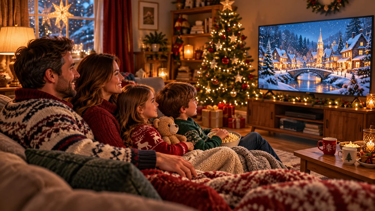 Family watching a Christmas film together