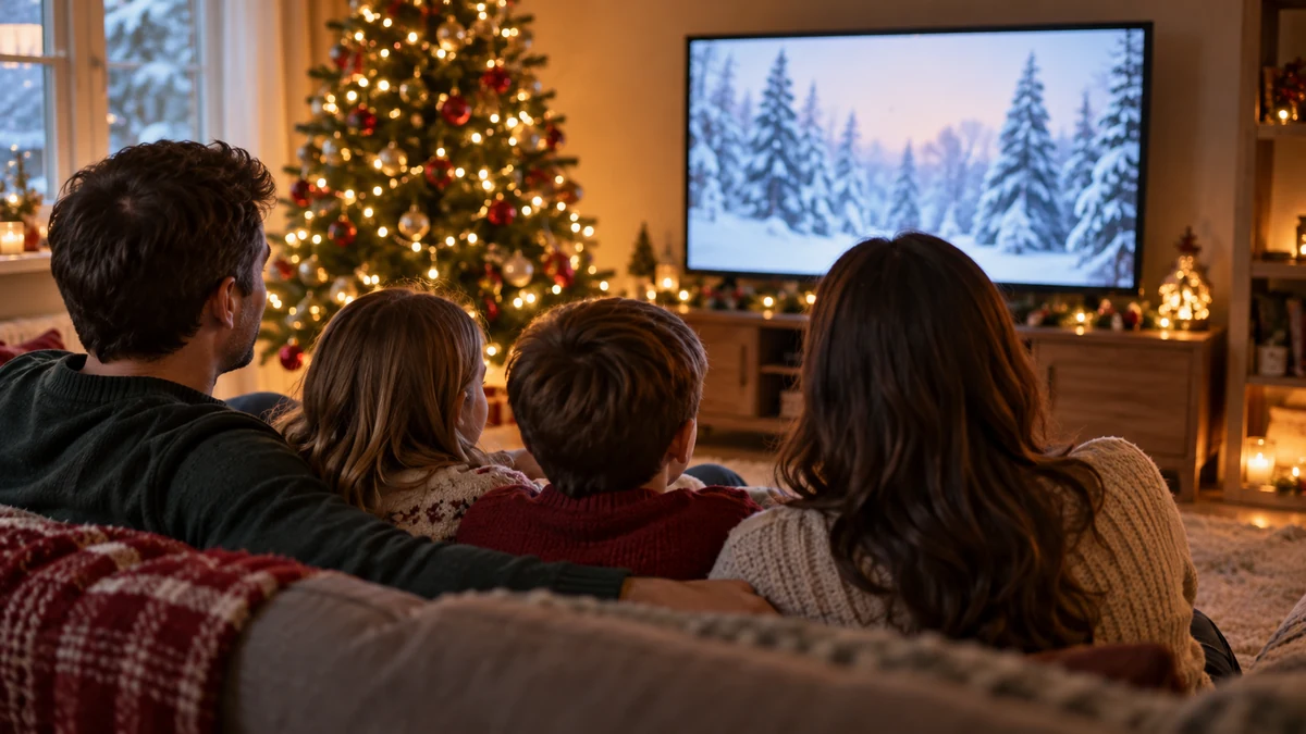 Family watching a Christmas film together