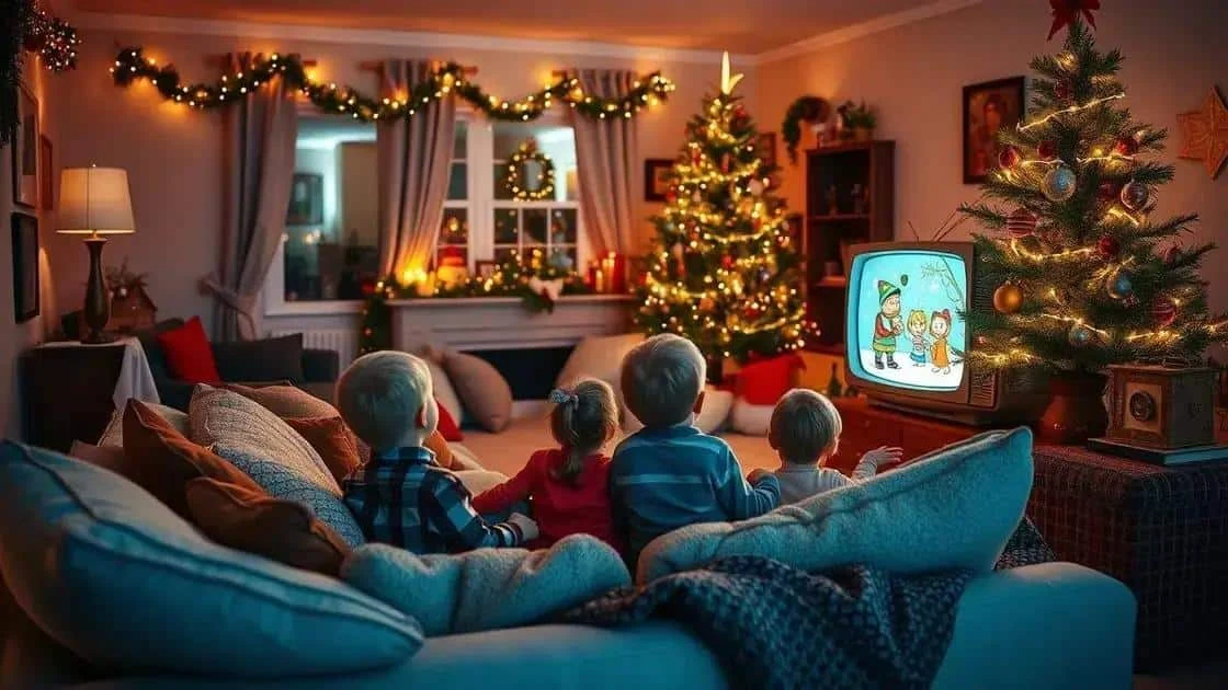 Family watching a television in a festive sitting room