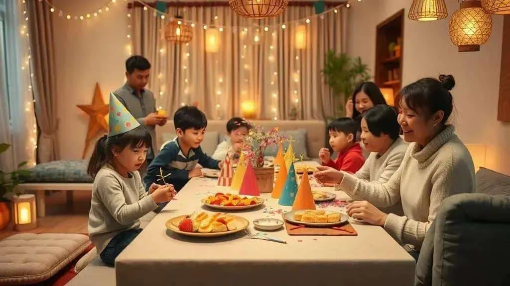 Family with children celebrating New Year together
