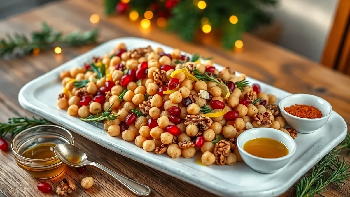 Festive chickpea salad with pomegranate and walnuts