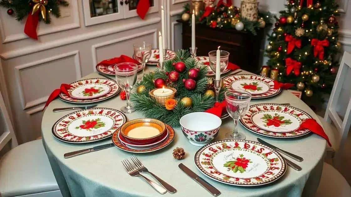 Festive dining table with patterned plates