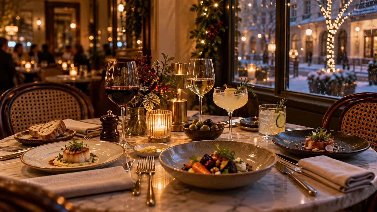 Festive dinner table in a French-style restaurant