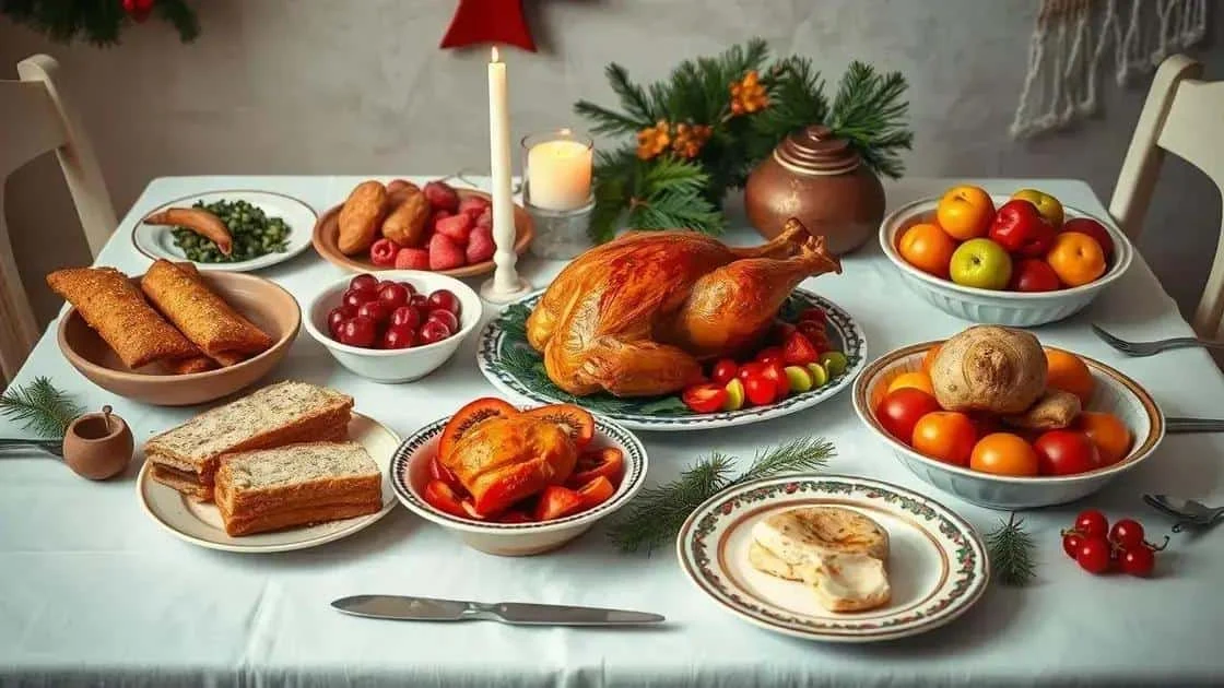 Festive dishes and desserts on serving plates
