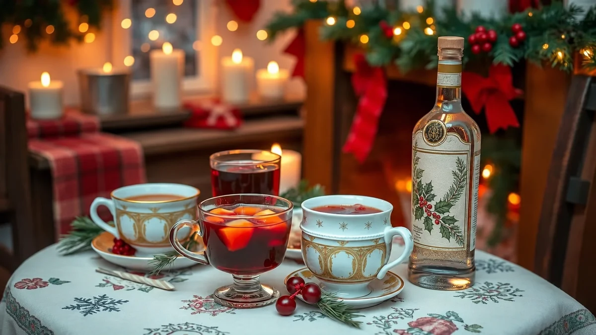 Festive drinks in cups and glasses Festive drinks in cups and glasses