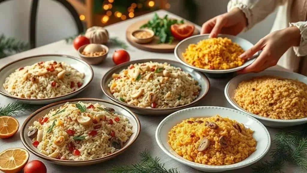 Festive rice dishes served at the table
