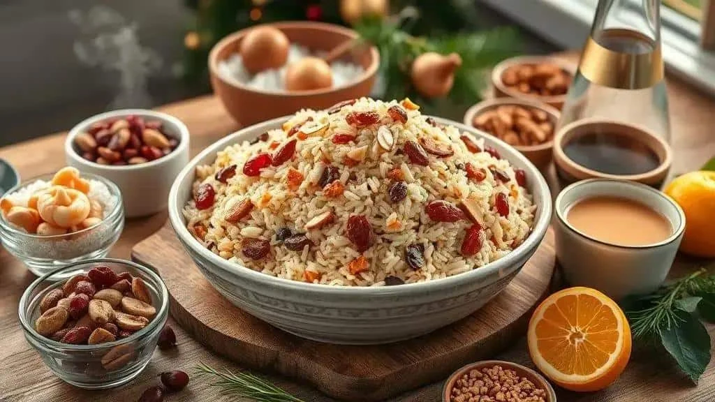 Festive rice with nuts dried fruit and orange Festive rice with nuts dried fruit and orange