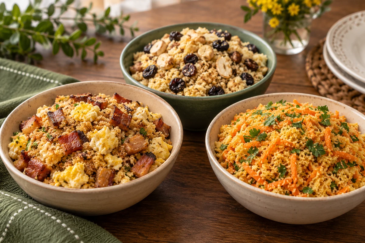 Festive serving dishes arranged for a family meal