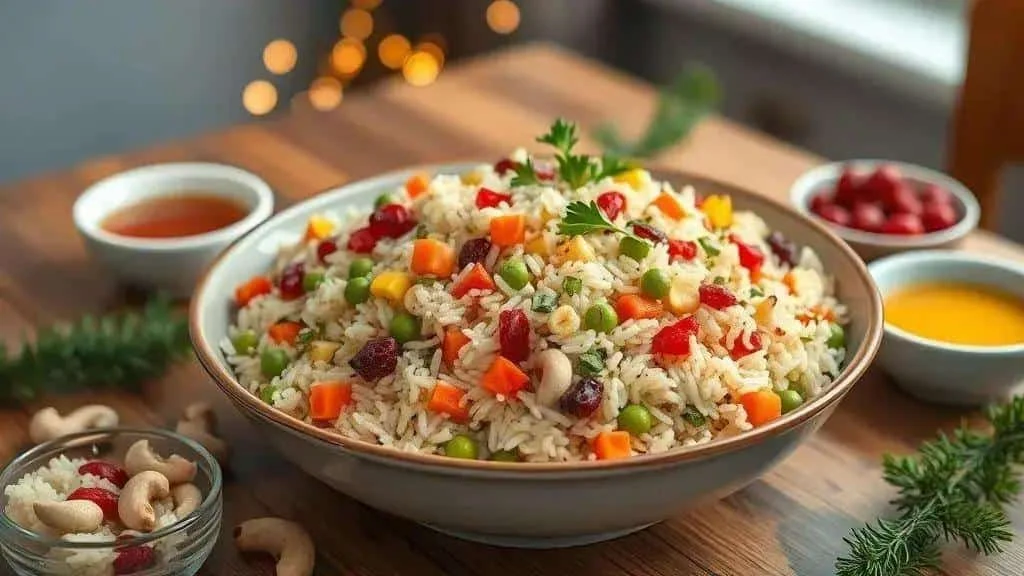 Festive vegetable rice with raisins and nuts