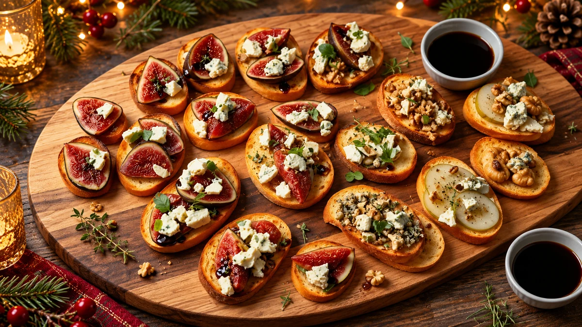 Fig, pear and blue cheese bruschetta variations