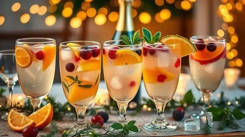 Five colourful fruit punch glasses for a New Year celebration