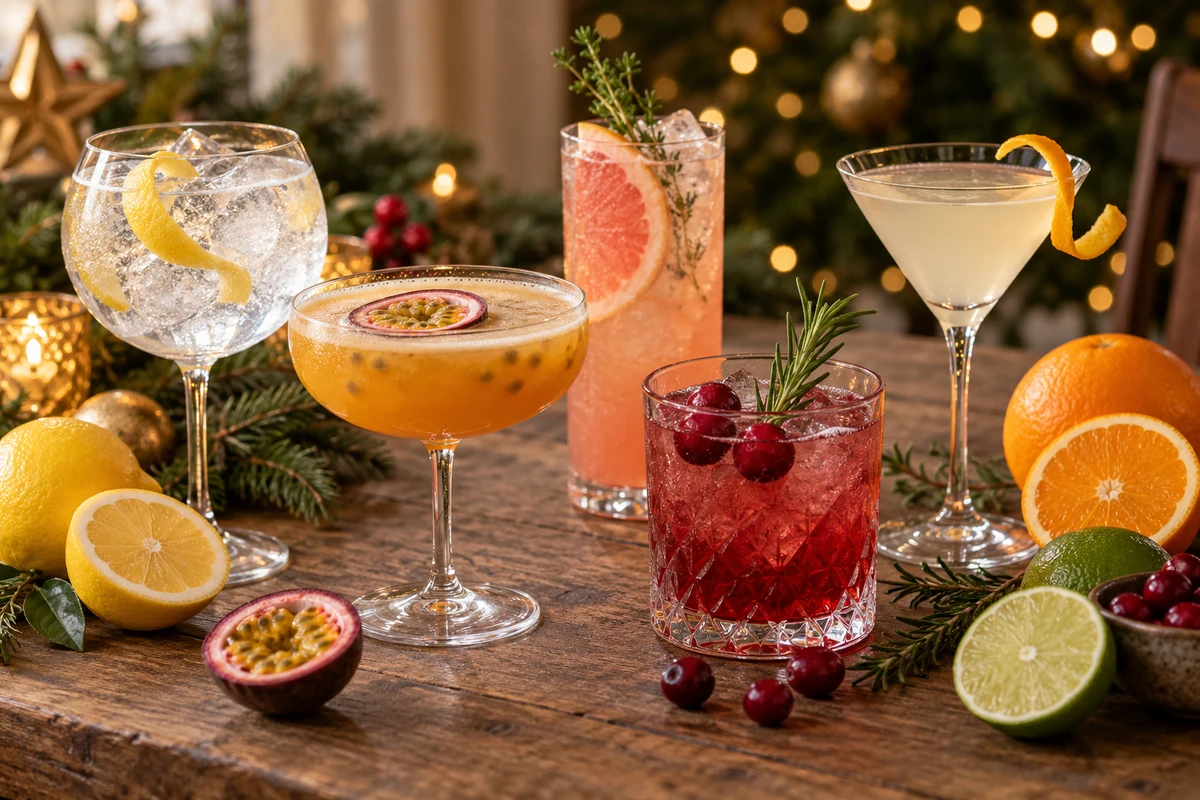 Five festive gin cocktail variations with citrus fruit