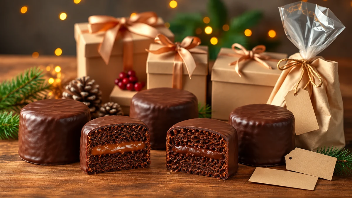 Five filled Brazilian honey cakes arranged for Christmas gifts Five filled Brazilian honey cakes arranged for Christmas gifts