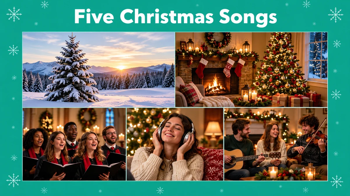 Five illustrative Christmas music scenes