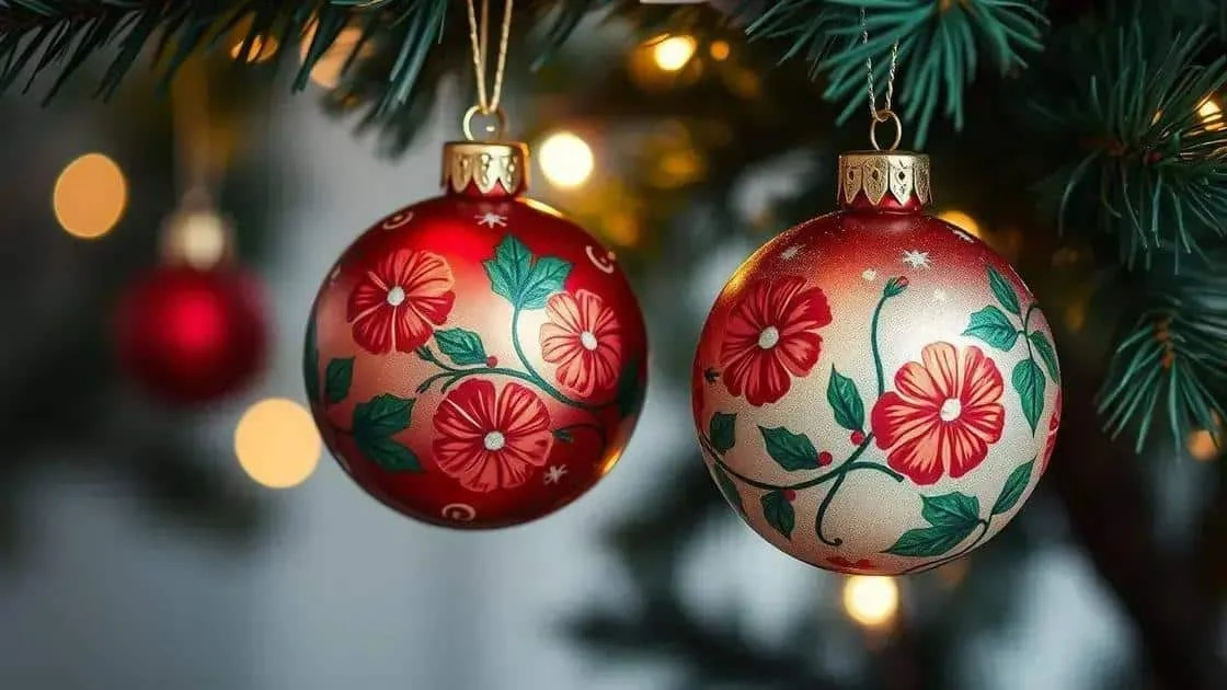 Floral painted baubles on a Christmas tree