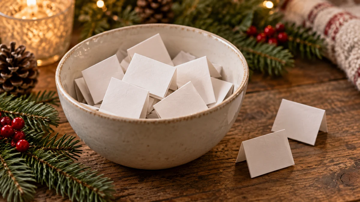 Folded paper slips ready for a Secret Santa draw