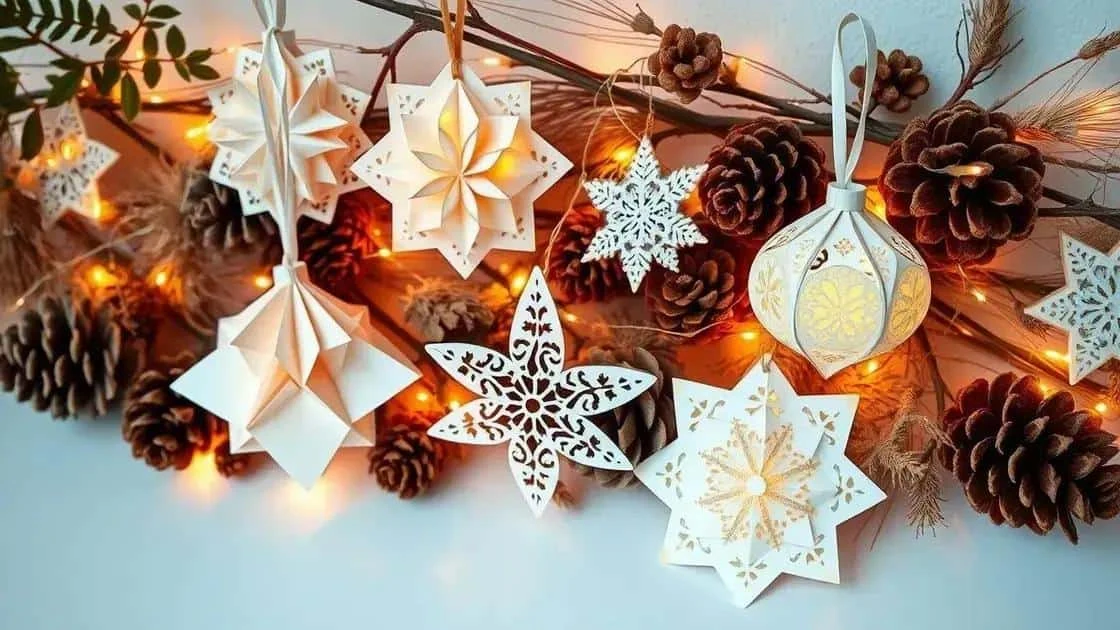 Folded paper stars and Christmas ornaments