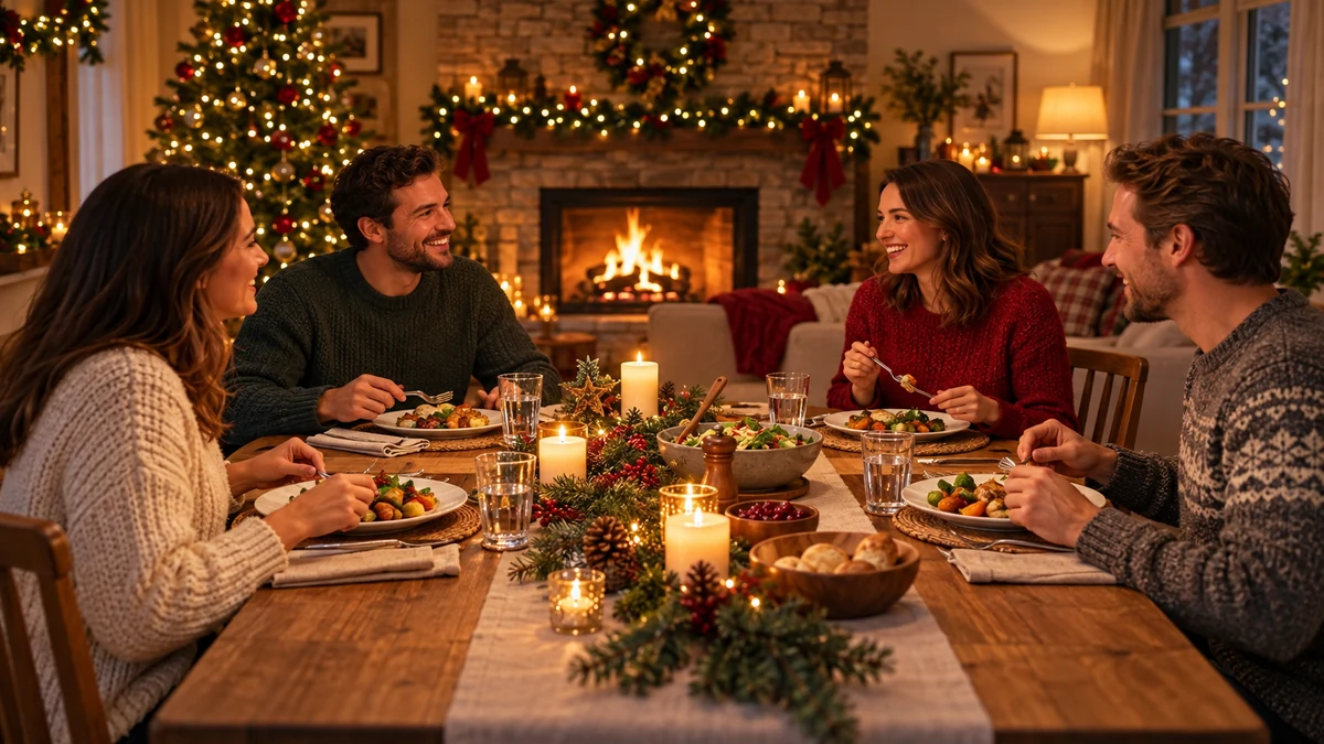 Four adults sharing a festive supper