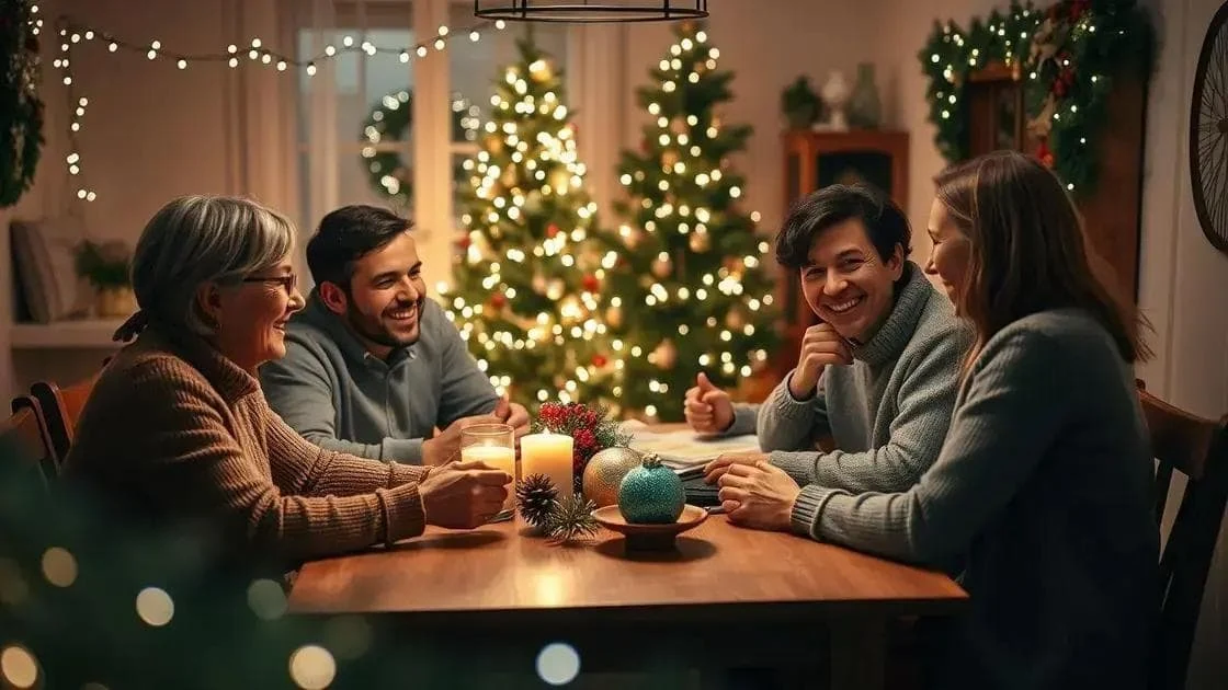 Four adults talking around a Christmas table