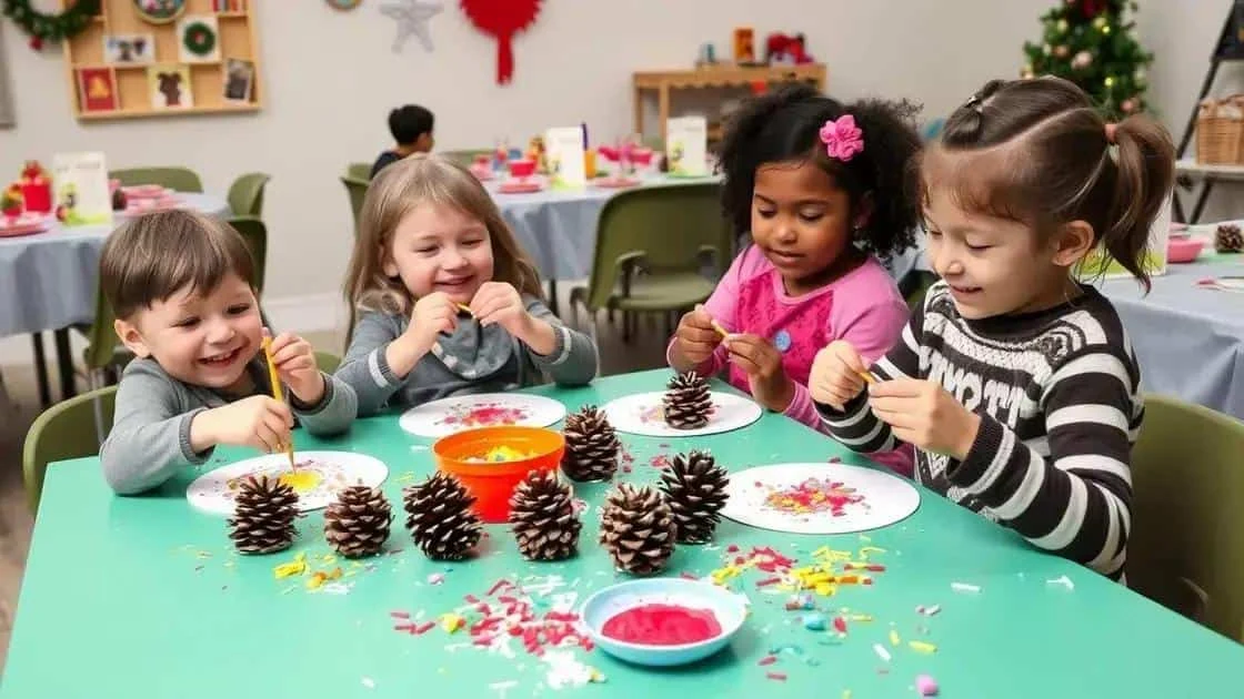 Four children making festive crafts at a table Four children making festive crafts at a table
