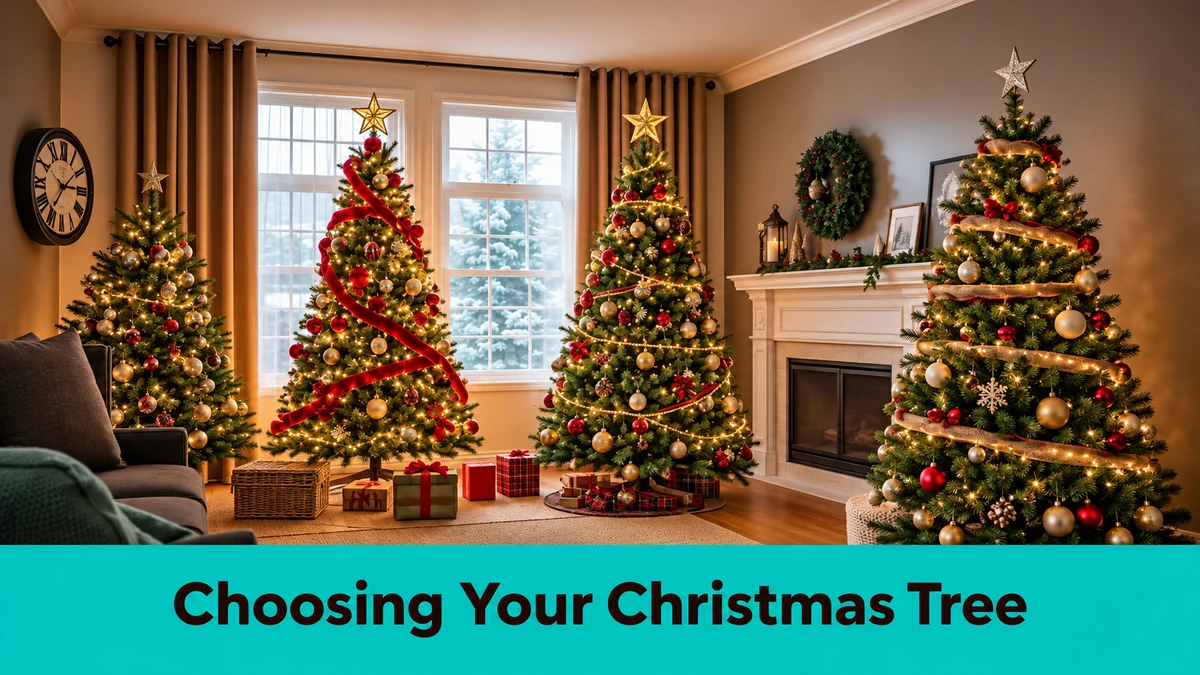 Four decorated Christmas trees in a living room Four decorated Christmas trees in a living room