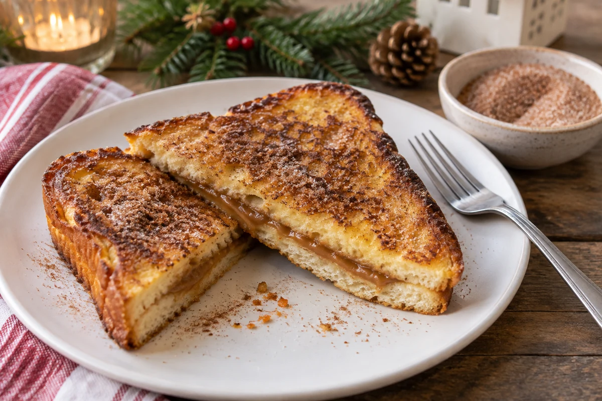 French toast cut open to show its cooked bread centre