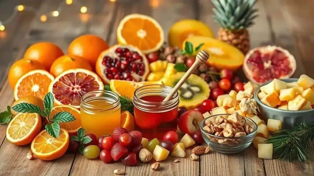 Fresh fruit honey and nuts for Christmas fruit salad Fresh fruit honey and nuts for Christmas fruit salad