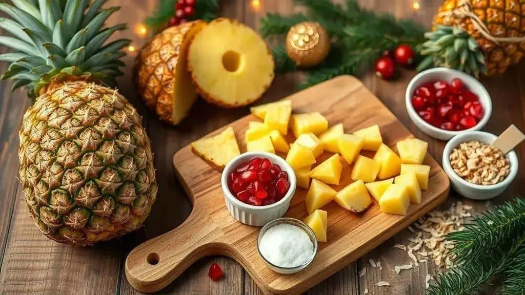 Fresh pineapple pomegranate and nuts for dessert garnishes Fresh pineapple pomegranate and nuts for dessert garnishes