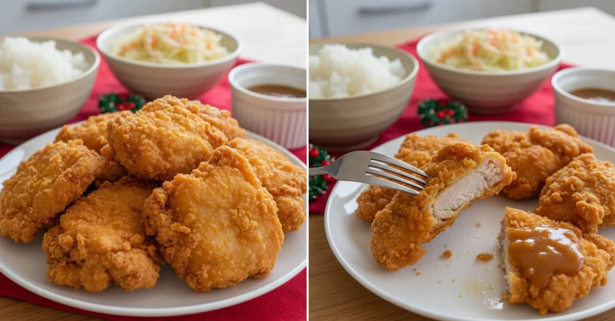 Fried chicken pieces served with rice and coleslaw