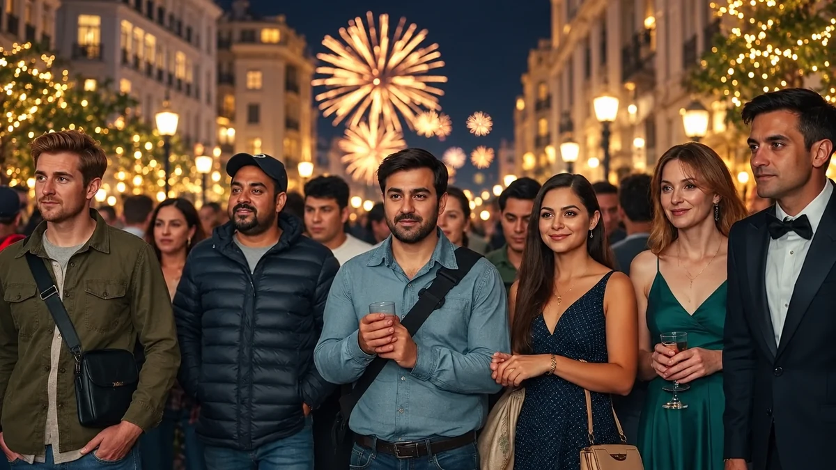 Friends celebrating New Year in a city