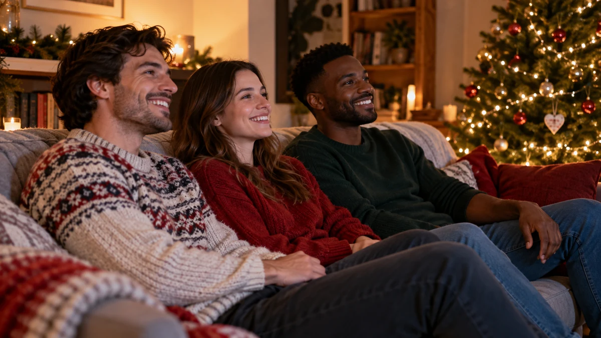 Friends enjoying a Christmas film at home