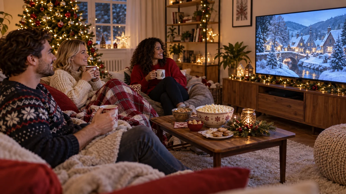 Friends enjoying a Christmas film evening Friends enjoying a Christmas film evening