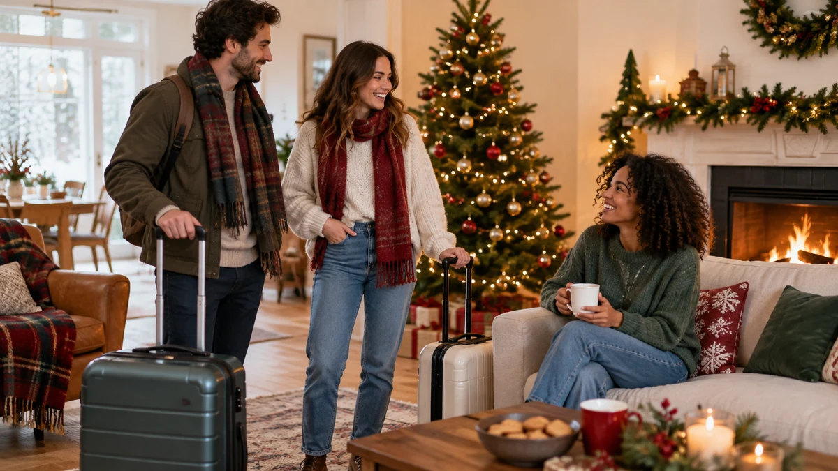 Friends preparing to travel at Christmas